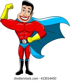 Happy superhero in winning pose isolated