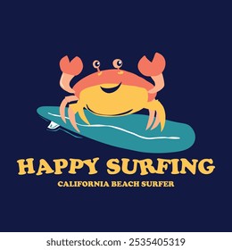 happy surfing 2d character illustration, print design for kids