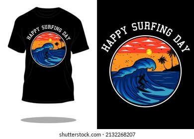 happy surfing day retro t shirt design