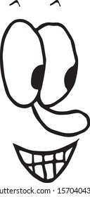 Happy surprised face icon looking to the side while smiling