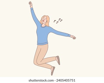 Happy surprised woman jumping isolated. Hand drawn style vector design illustrations.