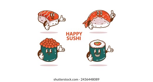 Happy Sushi Vektor Charakter Cartoon Logo