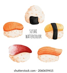Frohes Sushi-Aquarellelement. Vektorgrafik 