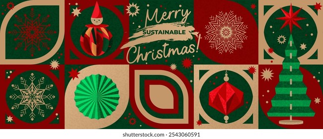 Happy Sustainable Christmas banner. Environmentally friendly holiday greetings.