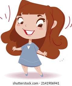Happy sweet girl. Kid. Good mood. Vector character. Cartoon-style illustration.