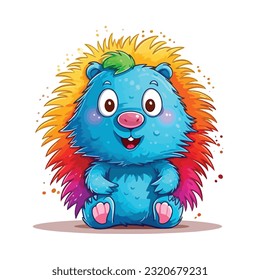 happy sweet porcupine posing vibrant colorful kids cartoon