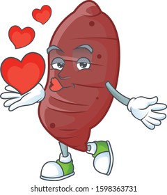 Happy sweet potatoes cartoon character mascot with heart