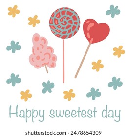 Happy sweetest day flat design poster with candies