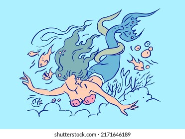 Happy swimming Mermaid vector for card, illustration, decoration