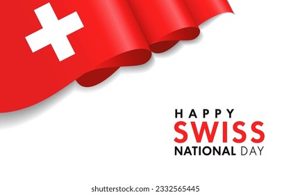 Happy Swiss National Day with 3d wave flag. Switzerland travel banner or poster with Swiss flag on background. Republic day greeting card. Vector illustration