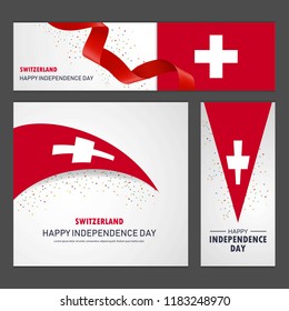 Happy Switzerland independence day Banner and Background Set