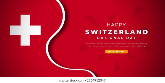 Happy Switzerland National Day Design Paper Cut Shapes Background Illustration for Poster, Banner, Advertising, Greeting Card