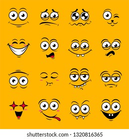 Funny Cartoon Comic Faces On Yellow Stock Vector (Royalty Free) 593893310