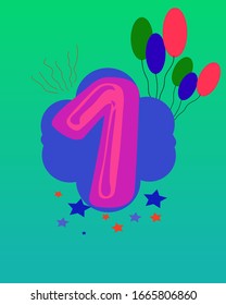 Happy symbol vector number 1. Cartoon kids illustration