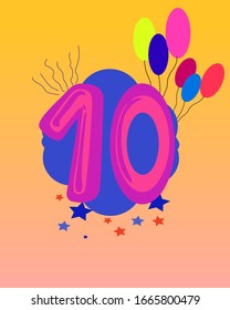 Happy symbol vector number 10. Cartoon kids illustration