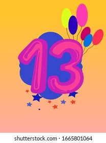 Happy symbol vector number 13. Cartoon kids illustration