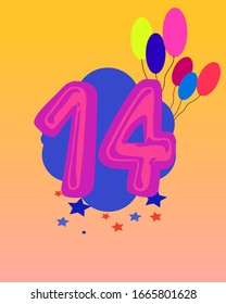 Happy symbol vector number 14. Cartoon kids illustration