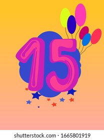 Happy symbol vector number 15. Cartoon kids illustration