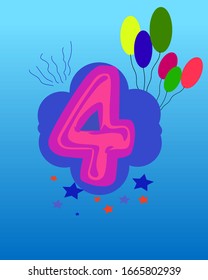 Happy symbol vector number 4. Cartoon kids illustration