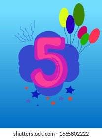 Happy symbol vector number 5. Cartoon kids illustration