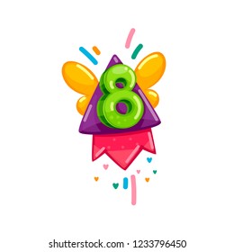 Happy symbol vector number 8. Cartoon kids illustration 