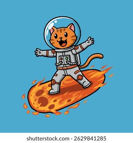 Happy tabby cat wearing a space suit with a helmet.