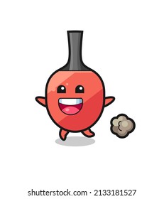 the happy table tennis racket cartoon with running pose , cute style design for t shirt, sticker, logo element