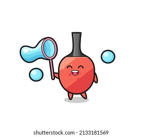 happy table tennis racket cartoon playing soap bubble , cute style design for t shirt, sticker, logo element