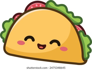 Happy taco character in a kawaii style