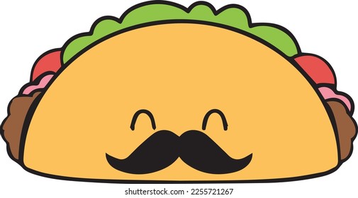 Taco feliz , Vector Taco divertido, EPS de taco lindo, martes , Taco imprimible, gráficos sonrientes, sublimación