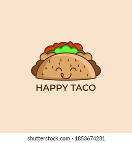 Happy Taco Logo. Food Cartoon Character Isolated. Flat Cartoon Style Suitable for Web Landing Page, Banner, Flyer, Sticker, Card