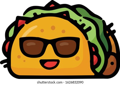 Happy Taco With Sunglasses Doodle Sketch Icon