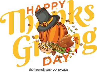 Happy Tahnksgiving Day with pumpkin, Happy Thanksigiving Tshirt Design template