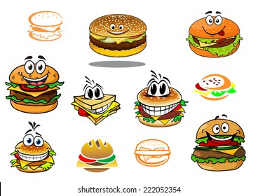 Happy Takeaway Cartoon Hamburger Characters For Fast Food Design