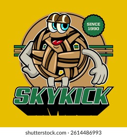 Happy Takraw Ball Sports mascot cartoon character in Vintage Style	