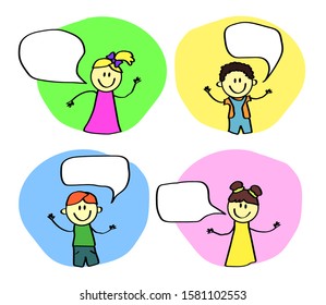 Happy talking kids on the background. Cartoon. Vector illustration.