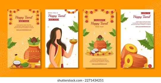 Happy Tamil New Year Social Media Stories Cartoon Hand Drawn Templates Background Illustration
