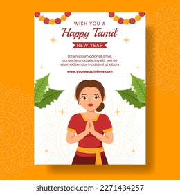 Happy Tamil New Year Vertical Poster Cartoon Hand Drawn Templates Background Illustration