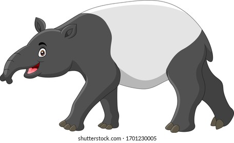 Happy tapir cartoon isolated on white background