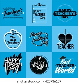 Happy Teacher Day Badges. Thank You Signs For Teacher Appreciation. Vector Symbols Elements. 