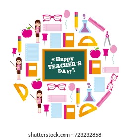 happy teacher day card circle icons decoration