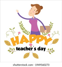 Happy Teacher Day Character Flat Cartoon Vector Template Design Illustration