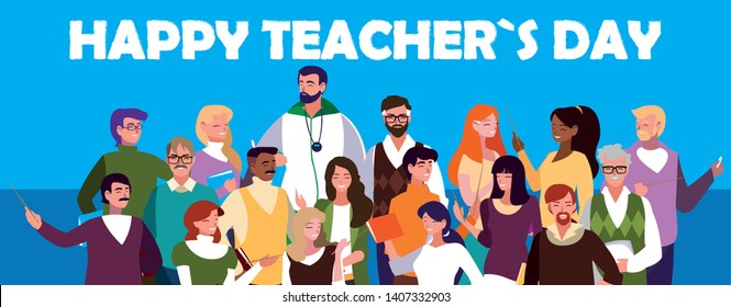 happy teacher day with group of teachers