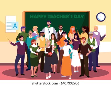 happy teacher day with group of teachers