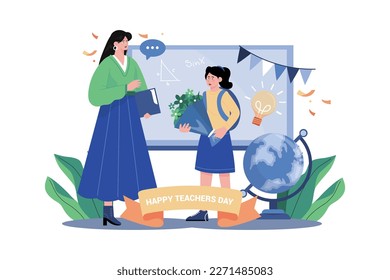 Happy Teacher Day Illustration concept on white background