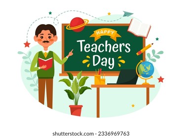 Happy Teacher day in India Vector Illustration with the Teachers Wear Traditional Clothes in Education Flat Cartoon Hand Drawn Background Templates