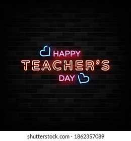 Happy Teacher Day Neon Signs Vector