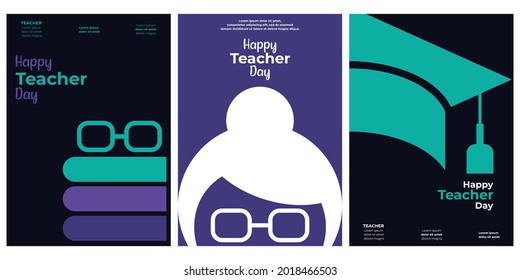 Feliz Día del Profesor. Conjunto de 3 sencillos estilos planos de ilustración vectorial de fondo. Adecuado para afiches, portadas, web, banner social o volante