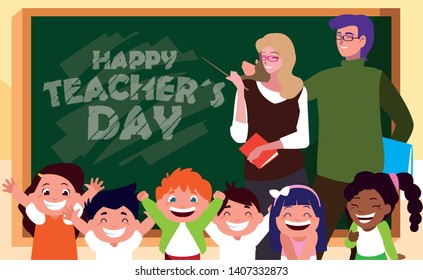 happy teacher day with teachers and students