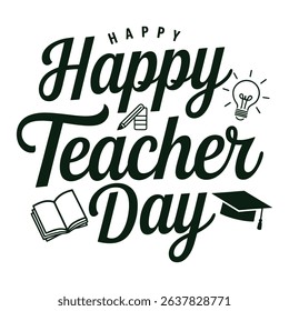  Happy Teacher Day Typography Vector with Education Icons